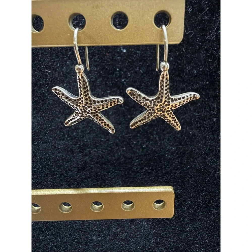 925 Sterling Silver Starfish Drop Earrings Vintage Style Nautical Beach Jewelry - Picture 2 of 6